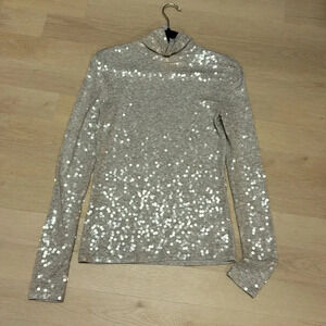 NEW Express Sequin Long Sleeve Turtleneck Top Women’s SZ Small in Medium Gray